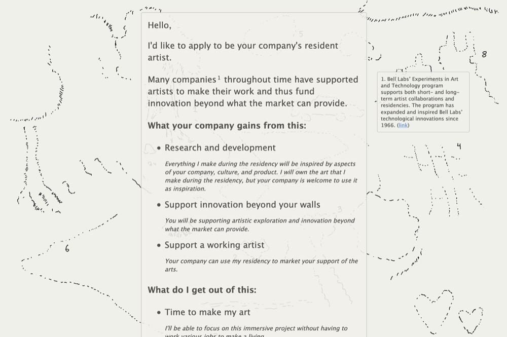 Screenshot of residency website