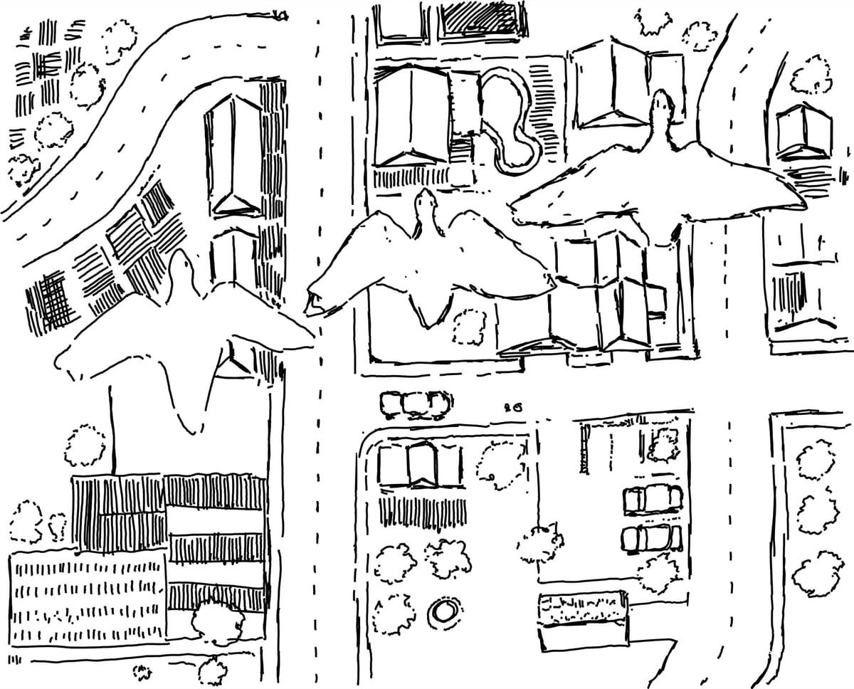 Drawing of a birds-eye-view.